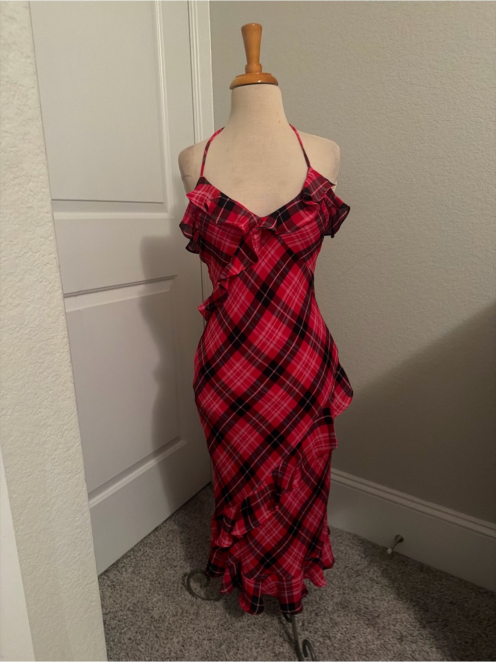 NWT LoveShackFancy x Pink Red Plaid Ruffle Dress